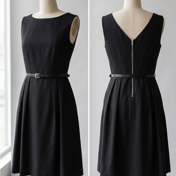 Anne Klein Black Sleeveless Midi Fit-Flare Dress with Pockets - Picture 2 of 9